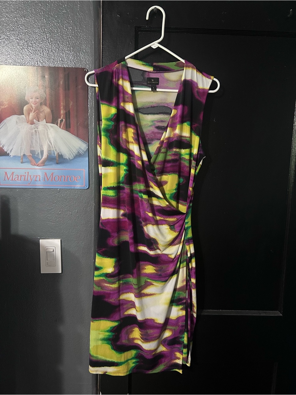 Worthington Sleeveless Wrap-Front Midi Dress in Purple, Green & Black